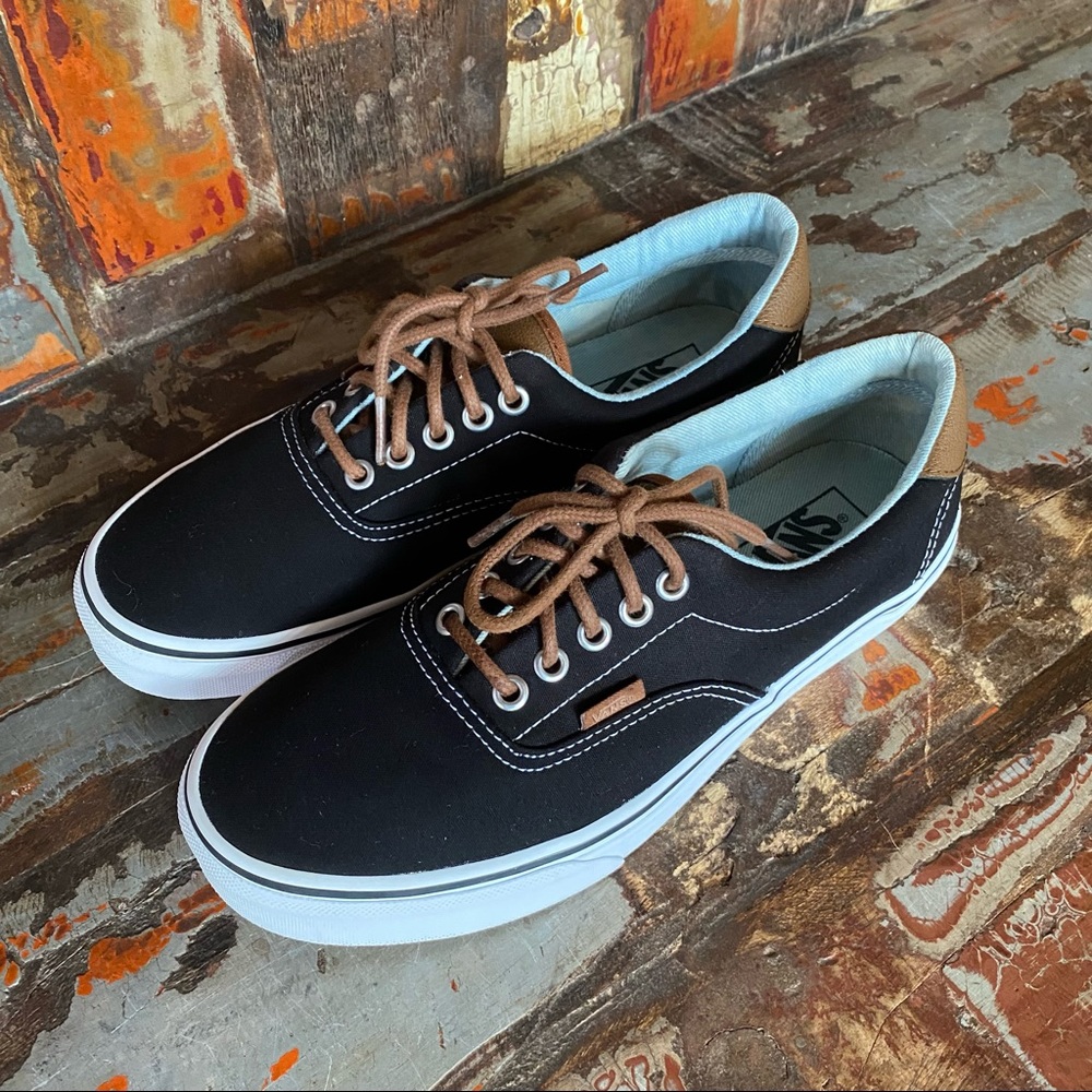 Vans Era 59 Black Canvas Shoes Sneakers Leather Trim Men’s 8.5 Women’s 10
